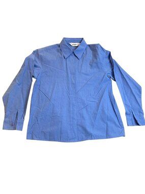 Yves St. Clair Womans Shirt Size 12 Blue Checkered Button-Up Long Sleeve Cotton